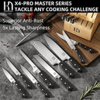 Knife Set, 15 Pcs Kitchen Knife Block Set, Enduring Razor-Sharp Japanese High Carbon Stainless Steel Chef Knife Set with Block and Sharpener, Premium Knives Set for Kitchen, Black Natural Wood