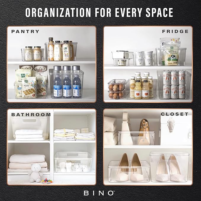BINO | Plastic Bins, Large - 2 Pack | THE LUCID COLLECTION | Multi-Use| Built-In Handles | BPA-Free | Clear Storage Containers | Fridge Organizer | Pantry & Home Organization