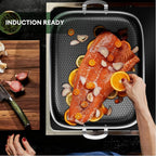 COOKER KING Stainless Steel Nonstick Roasting Pan with Rack, Roaster Turkey Pan Dishwasher and Oven Safe, Compatible with All Cooktops (Rectangular, Large)