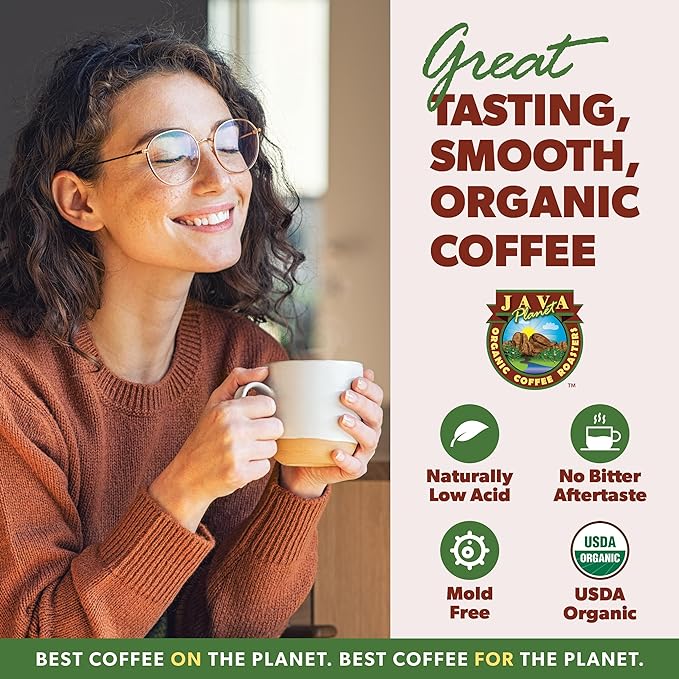 Low Acid Organic Coffee – Whole Bean, Mold-Free & Stomach Friendly by Java Planet, Black Magic Blend Coffee, Medium Dark Roast, Smooth Full Flavored, 1LB Bag