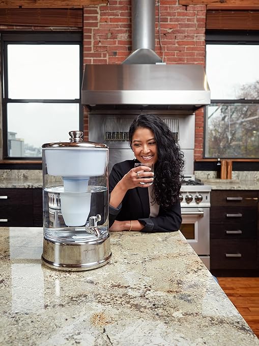 ZeroWater 40-Cup Ready-Pour 5-Stage Round Glass Water Filter Dispenser with 5-Stage 0 TDS Water Filter – IAPMO Certified to Reduce Lead, Chromium, and PFOA/PFOS