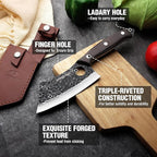 Mossy Oak Meat Cleaver Knife, Butcher Knife with Genuine Leather Sheath, Hand Forged Kitchen Knife Full Tang Handle for Meat and Vegetable Cutting, Outdoor Cooking and Camping
