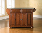 Crosley Furniture Alexandria Stainless Steel Top Rolling Kitchen Island Storage Cart, Spice Rack, Cherry