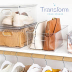 Plastic Food Storage 2 Pack Clear Container Bin with Handles for Organizing Kitchen, Pantry, Refrigerator, Freezer, Pantry, Cabinet, Closet, Bathroom. 16”x8”x5”
