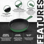 Utopia Kitchen Cast Iron Frying Pan 6.5 Inch, Cast Iron Chefs Pan, Pre Seasoned Skillet, Safe Grill Cookware for Indoor & Outdoor Use, Green