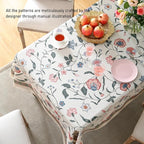 ISAENNE Designer Chinoiserie Linen Floral Small Rectangular Tablecloth,White Wrinkle Resistant Table Cloth,Elegant Decor Tablecloths for Dining Thanksgiving Kitchen Party,55"*71"-Daffy