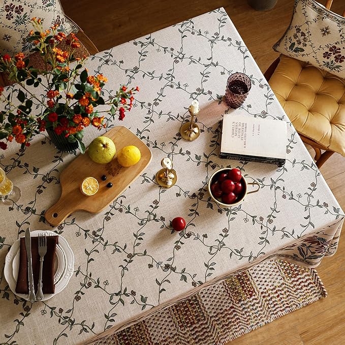 patdrea Designer Vintage French Small Square Tablecloth,Fall Country Breathable Floral Table Cloth,Italian Table Cover for Kitchen Dining,Tea Party,Christmas,Thanksgiving,55"x55"-Oliveirad