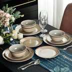 Melamine Dinnerware Sets, Dinnerware Sets for 4, 12Pcs Plates And Bowls Sets, Lightweight and Unbreakable Dish Set for Camping, Picnic,RV, Dishwasher Safe,BPA Free（Brown）