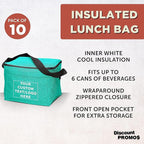 Custom Insulated Cooler Lunch Bag Set of 10, Personalized Bulk Pack - Perfect for Work, Travel, Outdoor Events - Mint
