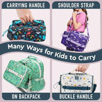 Bentgo Kids Lunch Bag - Durable, Double-Insulated Lunch Bag for Kids 3+; Holds Lunch Box, Water Bottle, & Snacks; Easy-Clean Water-Resistant Fabric & Multiple Zippered Pockets (Friendly Skies)