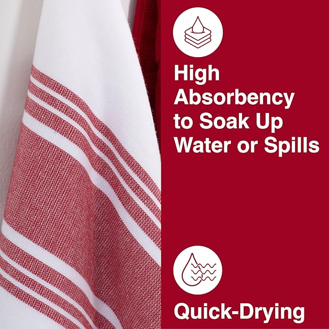 All-Clad Dual-Purpose Kitchen Towels: Highly Absorbent - 100% Cotton, 17"x30" Dish Towels for Cleaning & Drying Dishes & Glassware, 3-Pack, Chili