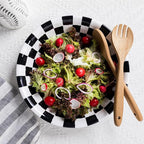 LEHAHA Melamine Large Serving Bowls, Set of 2, Sunflower 13.75" x 2.75" (130 OZ) Pasta and Salad Bowl, Black Plaid Durable for Kitchen, Dishwasher Safe