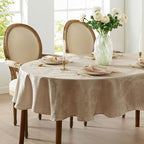 Newbridge Barcelona Luxury Damask Fabric Tablecloth, 60” Wide x 102” Oval, Golden Beige, 100% Polyester, No Iron, Soil Resistant Dining Room, Party and Banquet Table Cover