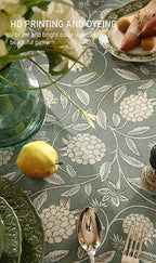 ISAENNE Designer Grayish Green Linen Table Cloth Rectangular,Floral Elegant Stain Resistant Tablecloth,Fall Vintage Decor Tablecloths for Dining Thanksgiving Kitchen Party,55"*87"-Andrew A