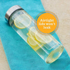 Juice Bottles - 4 Pack Wide Mouth Glass Bottles with Lids - for Juicing, Smoothies, Infused Water, Beverage Storage - 16oz, BPA Free, Stainless Steel Lids, Leakproof, Reusable, Borosilicate
