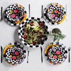 LEHAHA Melamine Large Serving Bowls, Set of 2, Sunflower 13.75" x 2.75" (130 OZ) Pasta and Salad Bowl, Black Plaid Durable for Kitchen, Dishwasher Safe