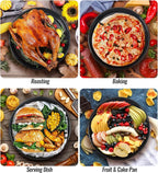 Enamel Round Baking Pan Roasting Dish 10 Inch Non-Stick Cookware for Cake Bread Pie Pizza Roast, Non-Toxic Carbon Steel Oven Dishwasher Safe Thanksgiving Party Gift Bakeware
