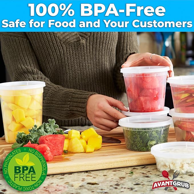 Deli-Grade BPA-Free 24oz Plastic Containers with Lids 24ct. Leakproof Microwavable Portion Container for To-Go Orders, Food Prep and Storage. Reusable Takeout Cup for Restaurant Cafe and Catering.