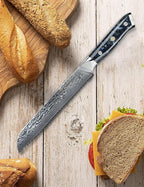 8 inch Bread Knife Serrated Kitchen Chef Knife - Damascus Steel & Resin Handle - Xuan Series (Starry Black)