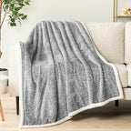 Premium Sherpa Melange Throw Blanket for Couch, Sofa by Pavilia | Soft, Fluffy, Plush, Warm, Cozy | Light Gray Fuzzy Lightweight Microfiber, Luxury Modern Reversible TV Blanket | 50 x 60 Inches