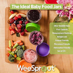 WeeSprout Baby Food Storage Glass Jars w/Lids (4 oz, 24 Pack) Matte Variety, Snack, Reusable Small Containers, Fridge or Freezer, Microwave & Dishwasher Safe, Essentials for Infants