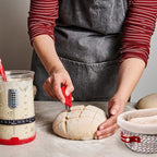 KneadAce Sourdough Starter Kit (PRO 34oz Jar, 2xRound Baskets, Red Bread Lame)