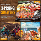 Grilling Savant 3 Way Skewers,14 Inch Metal Skewers for Grilling,Easy to Use Push Bar Slider, BBQ Accessory, Perfect for Meat,Veggies,Fruits,Marshmallow Roasting Sticks Grill Kabob Skewer.