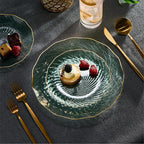 PLASTICPRO 60 Pack Plastic Plates Set of 30-10 inch Plates and 30-7 inch Plate, Elegant Clear Green Spiral and Gold Rim Disposable Fancy Plate Premium Heavyweight