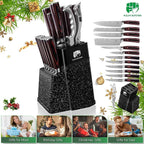 FULLHI 14pcs Block Knife Set, Chef's Knife Steak Knives Set with Block and Sharpener, Kitchen Knife Set, Multi-colour Handle, Gifts for Men Women
