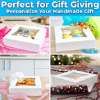 Gourmet 10in White Bakery Boxes 25 Pk. Cute Window Displays for Pies, Cakes, Cupcakes, Pastries. Transport Baked Goods w/Sturdy, Easy-to Use Carriers. Give Sweet Holiday Gifts at Work, School
