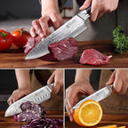 PAUDIN Damascus Knife Set 3 PCS, Japanese VG10 Steel Core, Ultra Sharp Chef Knife Set, Full Tang G10 Handle, Damascus Kitchen Knives