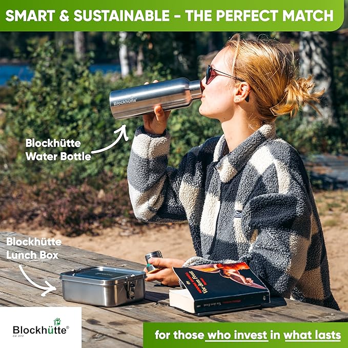 Blockhütte Small Thermos for hot Food Kids - 18 oz | Wide Mouth Food Flask with Spork & Brush | Stainless steel Soup Flask | Insulated Food Jar 14h Hot | Soup Thermos for Adults