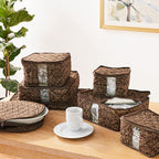 8-Piece Storage Containers Set – China, Brown, Quilted, Stackable Dish & Plate Protectors – Glass & Dinnerware Organizer Lids – Kitchen Storage for Meal, Tupperware, Glass Containers & Food Storage