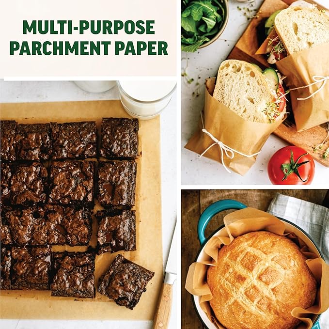 Zenlogy 10x10 Parchment Paper Squares (200 Sheets), Unbleached, High Heat, Non-stick, Pre-cut Baking Paper - Fits 10x10 Square Pans, Toaster Oven Trays, Air Fryer, Dehydrator - Baking and Roasting