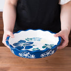Pie Pan Ceramic Pie Plate, 9 inch Deep Dish Pie Pans, Nonstick Pie Pans for Baking, Blue and White Floral Pie Dish For Kitchen