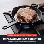 GreenPan x Bobby Flay 10” Cast Iron Pre-Seasoned Skillet with Helper Handle, Professional Grade Heavy Duty, Induction, Pour Spouts, Versatile Stovetop, Oven, BBQ Grill Fire, Indoor/Outdoor Use, Black