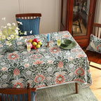 ISAENNE Designer Bohemian Linen Green Extra Long Rectangle Tablecloth,Floral Indoor Table Cloth,Stain Resistant Decor Tablecloths for Dining Thanksgiving Kitchen Party Christmas,63"*110"-Naples