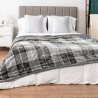 Pavilion Light Grey Plaid Sherpa Throw Blanket for Couch Twin, Plush Flannel Fleece Throws, Soft Fuzzy Cabin Blanket for Sofa Bed, Warm Cozy Winter Gift, 60x80