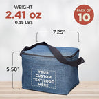 Custom Insulated Cooler Lunch Bag Set of 10, Personalized Bulk Pack - Perfect for Work, Travel, Outdoor Events - Blue
