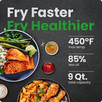 Chefman Air Fryer TurboFry 9-Qt, 6-in-1 High-Powered 450°F Cooking for Crispier French Fries, Chicken, and Onion Rings, XL Windowed Basket, Air Fry, Bake, Broil, Reheat, Dehydrate, Defrost – Black