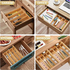 Silverware Organizer, 10 Inch Utensil Organizer Kitchen Drawer Organizer Bamboo Silverware Holder Cutlery Tray Organizer in Drawer Flatware Organizer Tray(5 slots, Natural）