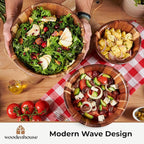 Wooden Salad Bowl Set, Salad Bowls Set of 3 - Wavy Design Salad Bowl Set for Serving, Handmade, Durable and Stylish Natural Wood Dining Accessory by Woodenhouse
