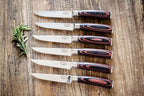 Majesty Series Professional Steak Knife Set with Damascus Pattern - Razor Sharp Serrated Stainless Steel with Wooden Handle (Set of 6 Steak Knives)