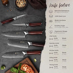 Wakoli Red Knife Block Set – 5-Piece Professional Damascus Kitchen Knife Set with Magnetic Block | 67-Layer Damascus Steel with VG10 Core | Ergonomic Rosewood Handles | Gift Box (Rose Elegance)