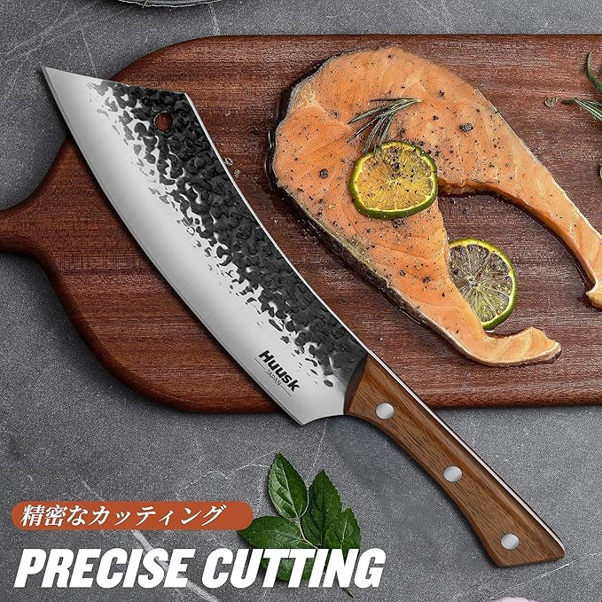 Huusk 7.4 Inch Meat Cleaver for Meat Cutting, Hand-Forged High Carbon Steel Butcher Knife with Sharp Blade & Ergonomic Handle, Professional Butcher Knife for Home Kitchen Cooking