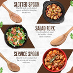 INTAJ Premium Teak Wooden Spoons for Cooking – 9-Piece Kitchen Utensils Set, Durable & Nonstick Safe, Eco-Friendly,Ergonomic Stir, Mix, Scrape & Serve – Ideal for Nonstick,Cast Iron & Ceramic Cookware