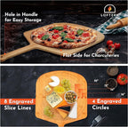 Loftern Wooden Pizza Peel 16 Inch Board with Engraved Sizes - Multi-Purpose Bamboo Pizza Cutting Board, Wood Pizza Peel, Pizza Spatula Paddle, and Serving Board with Size and Cutting Guide