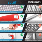 Zulay Kitchen Professional Cheese Grater Stainless Steel - Durable Rust-Proof Metal Lemon Zester Grater With Handle - Flat Handheld Grater For Cheese, Chocolate, Spices, And More - Red