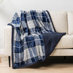 PAVILIA Blue Navy Plaid Sherpa Throw Blanket for Couch Twin, Plush Flannel Fleece, Soft Fuzzy Cabin for Sofa Bed, Warm Cozy Winter Gift, 60x80