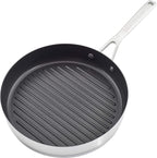 KitchenAid 3-Ply Base Brushed Stainless Steel Induction Pots and Pans Set with Nonstick Round Grill Pan and Lids, Dishwasher Safe, 10 Piece Cookware Set, Brushed Stainless Steel
